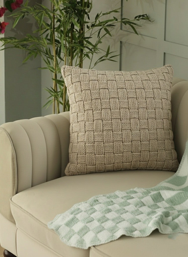 Beige Basket Weave Cushion Cover