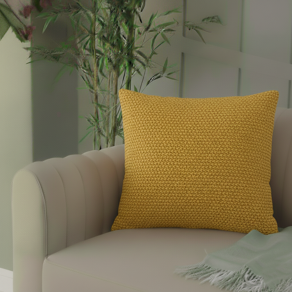 Mustard Yellow Knitted Cushion Cover (21x21)