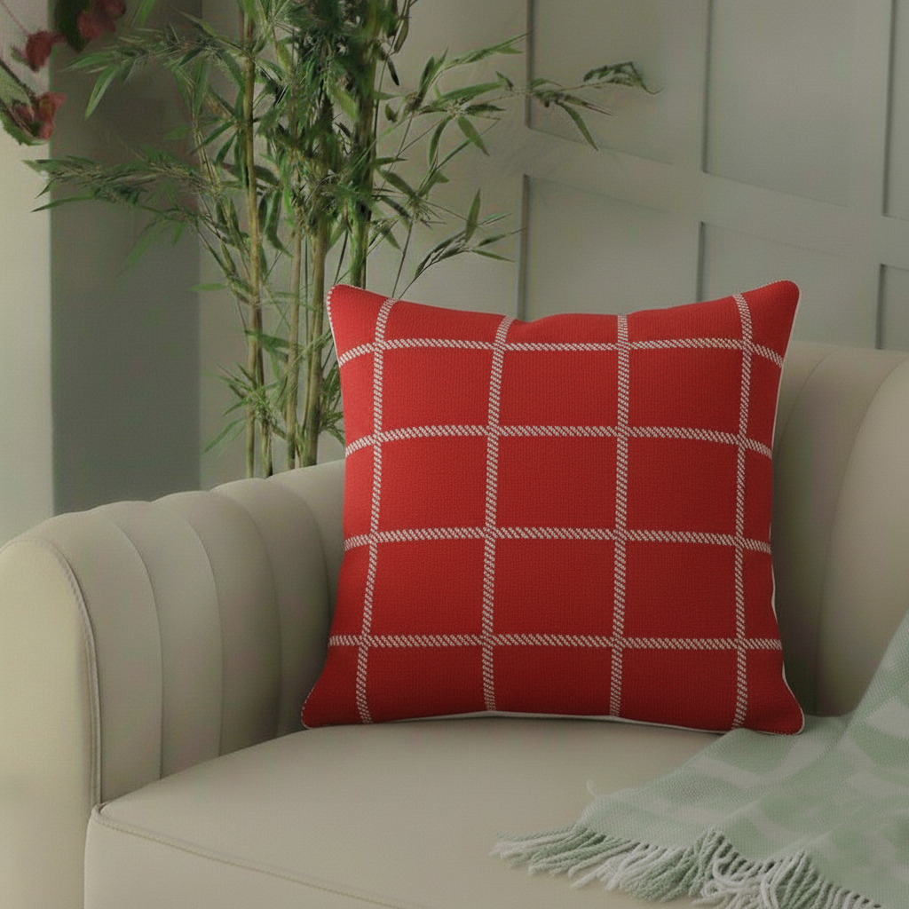 Red Grid Pattern Cushion Cover (21x21)