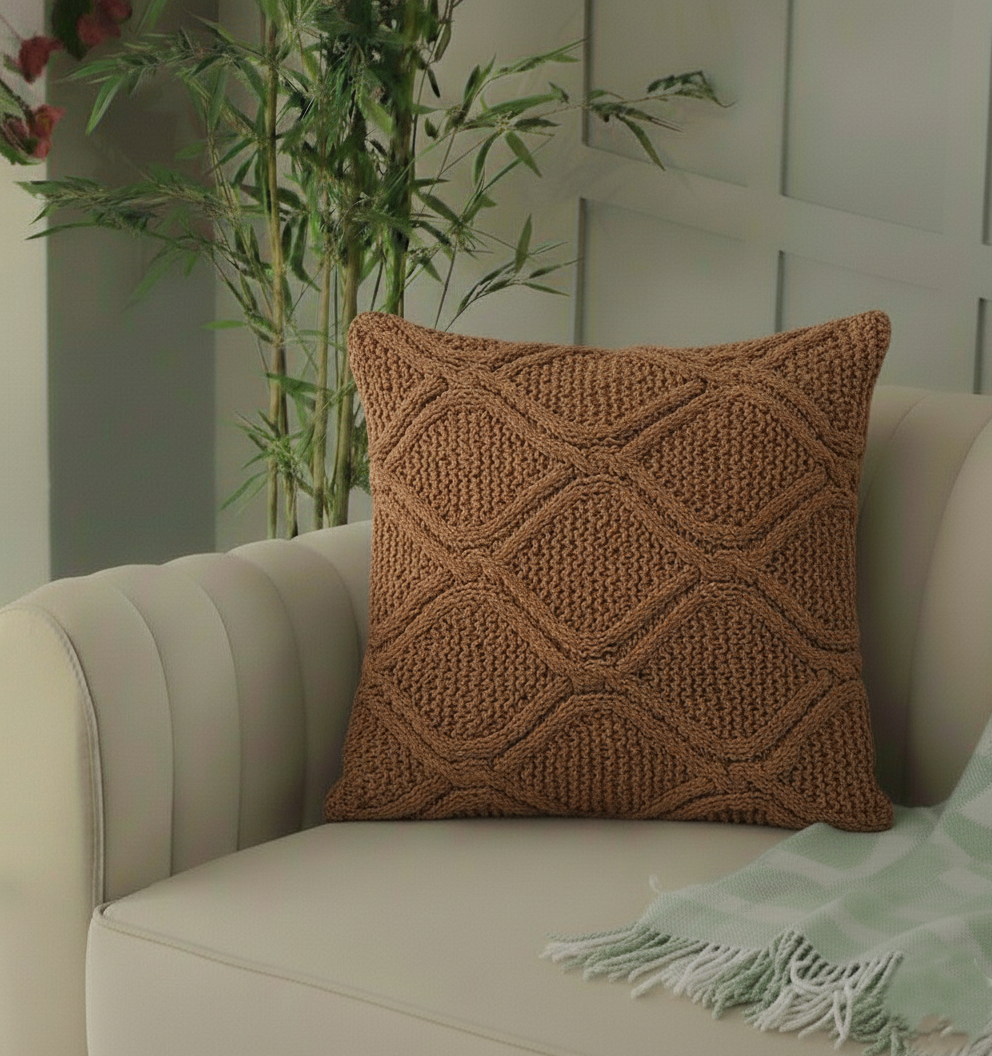 Brown Textured Knitted Cushion Cover (16x16)