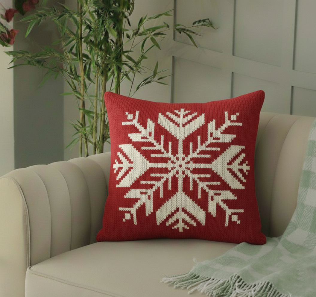 Red Snowflake Knitted Cushion Cover (21x21)