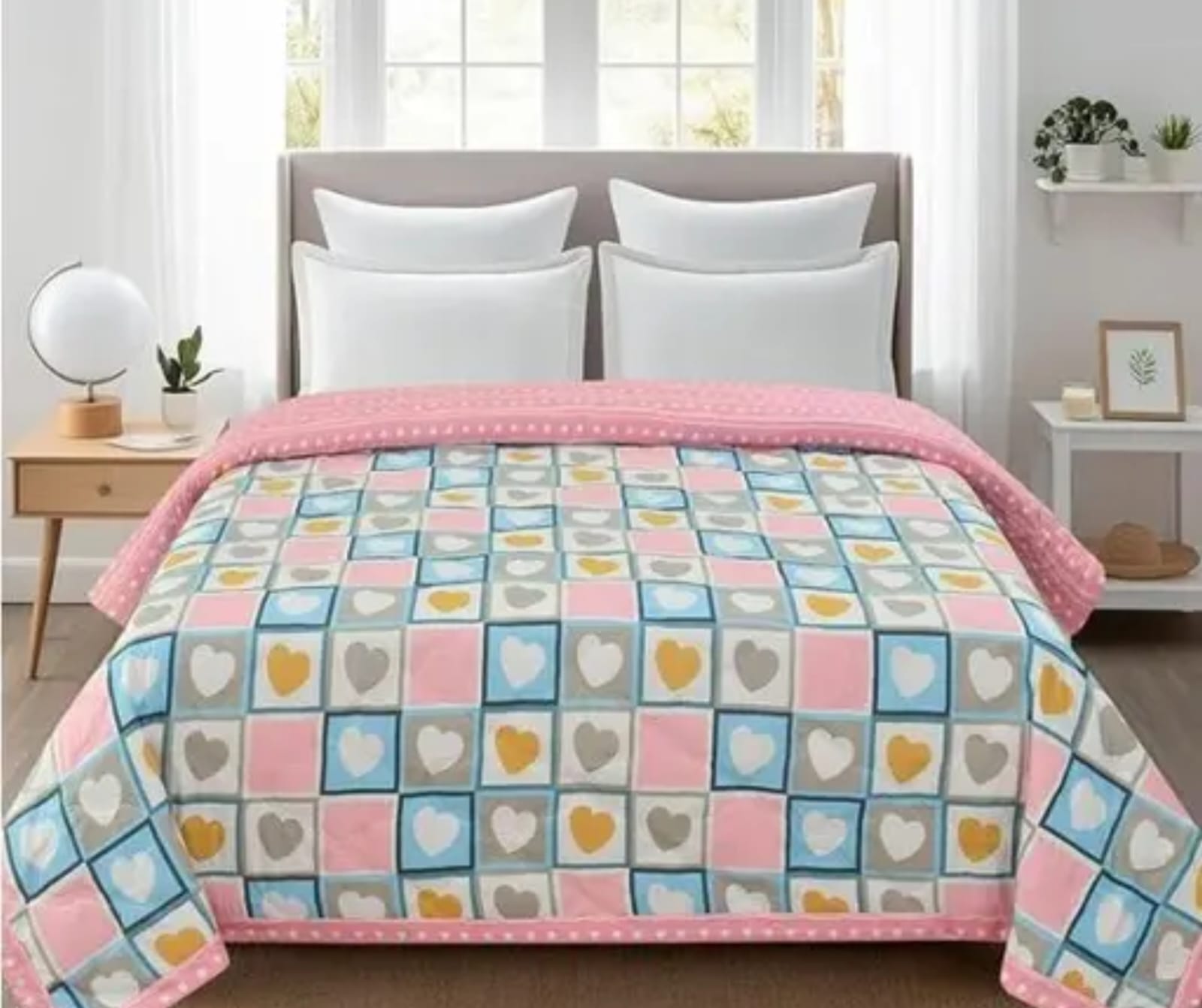 Pastel Heart Checkered Single Comforter