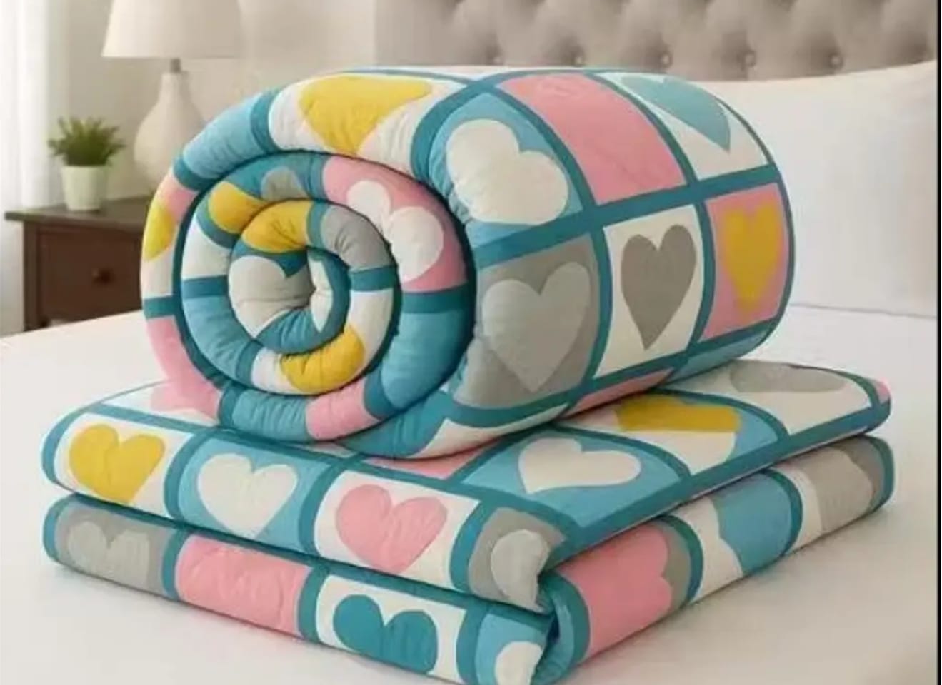 Pastel Heart Checkered Single Comforter