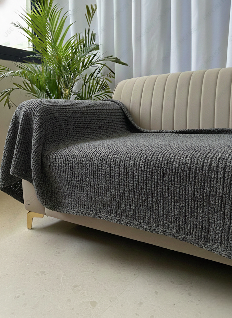 Textured Grey Handcrafted Sofa Throw – Soft & Elegant