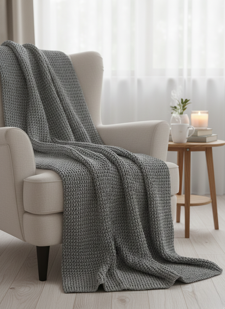 Textured Grey Handcrafted Sofa Throw – Soft & Elegant