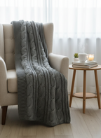 Cable Knit Sofa Throw Blanket – Grey